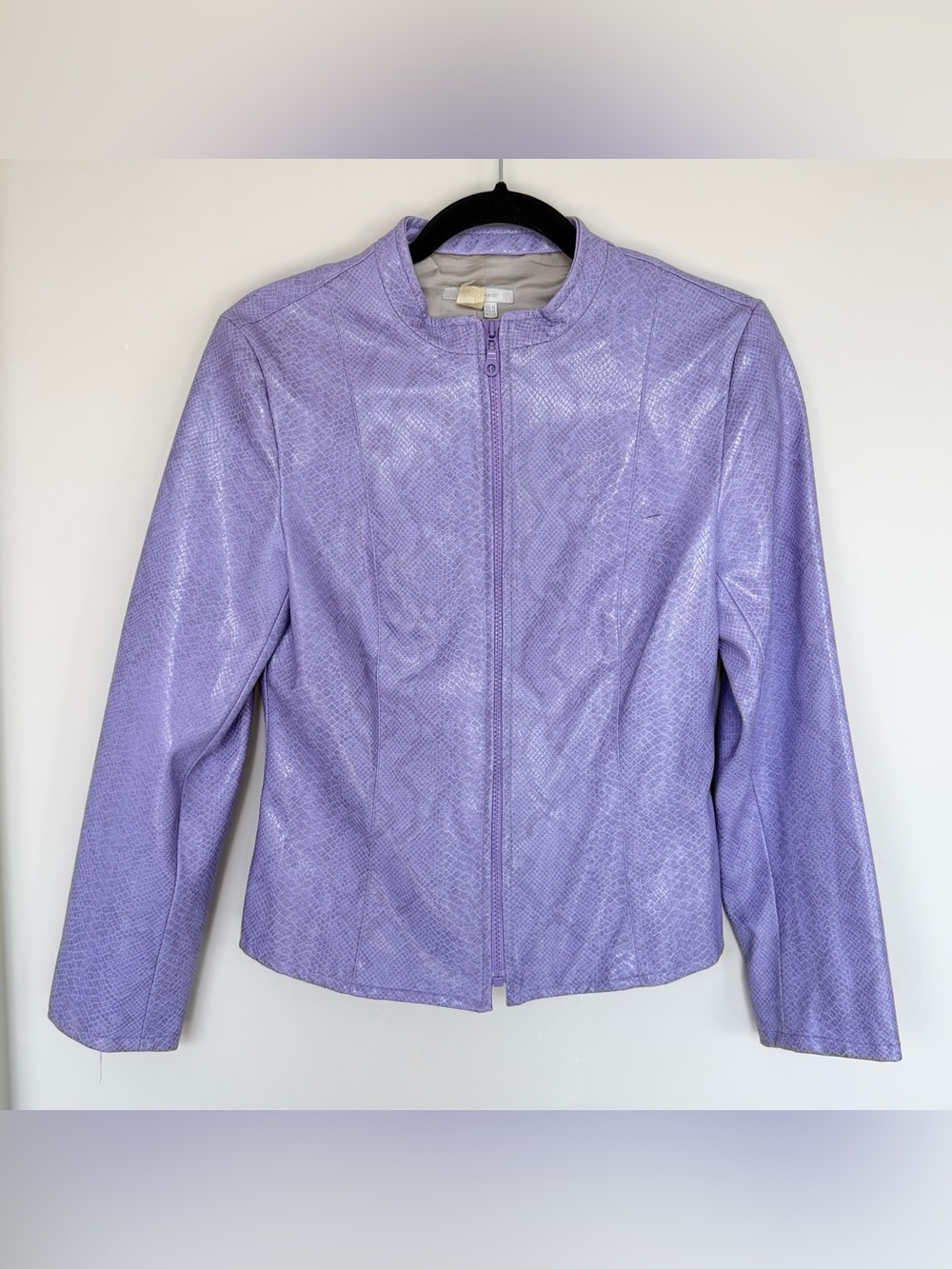Lavender Faux Leather Zip Jacket - Women